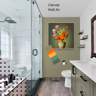 Blommigt buquet-grönt med orange canvastryck