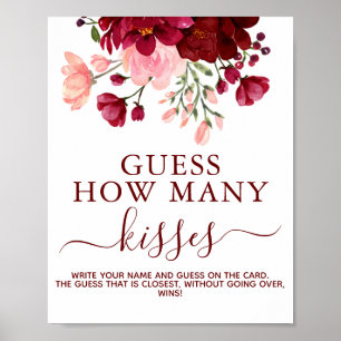 Blommigt Burgundy Baby Shower Guessing Game Sign Poster