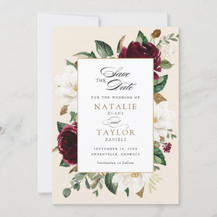 Blommigt Burgundy Beige Magnolia Elegant Spara Inbjudningar