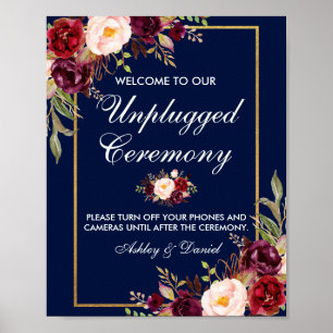Blommigt Burgundy Blue Bröllop Ceremony ej anslute Poster
