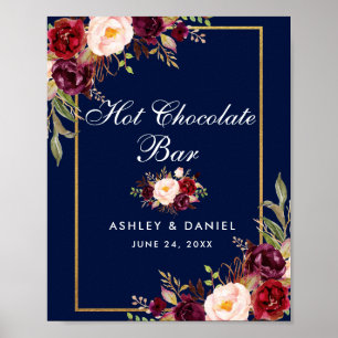 Blommigt Burgundy Blue Bröllop Hett Chocolate Pub Poster