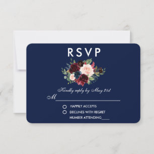 Blommigt Burgundy Blue-Bröllop OSA Kort