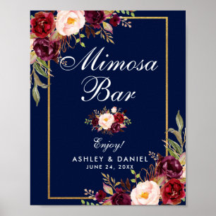 Blommigt Burgundy Blue Guld Bröllop Mimosa Pub Poster