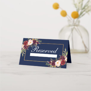 Blommigt Burgundy Blue Reserved Bröllop Placeringskort