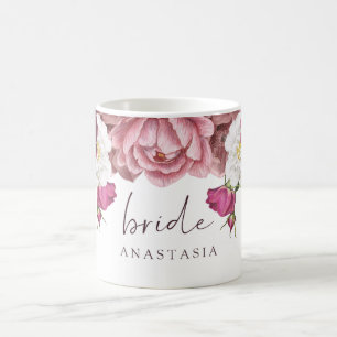Blommigt Burgundy Bröllop Bride Kaffemugg