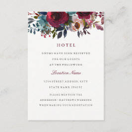 Blommigt Burgundy Bröllop Hotel-boendekort Tilläggskort