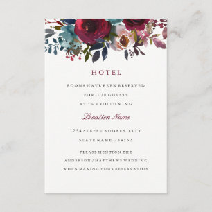 Blommigt Burgundy Bröllop Hotel-boendekort Tilläggskort