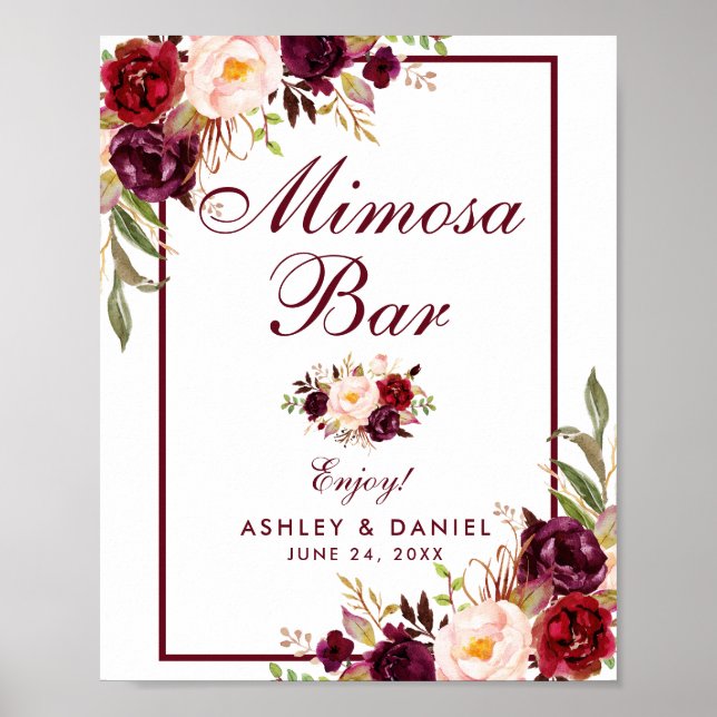Blommigt Burgundy Bröllop Mimosa Pub Poster (Framsidan)
