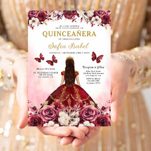 Blommigt Burgundy Butterfly Princess Quinceanera Inbjudningar