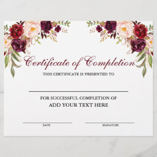Blommigt Burgundy-certifikat för slutförande