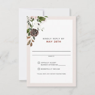 Blommigt Burgundy Cream Dusty Rosa ros OSA Bröllop Kort