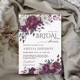 Blommigt Burgundy Cream Kärlek i Bloom Möhippa Inbjudningar