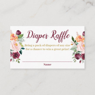 Blommigt Burgundy Diaper Raffle Tilläggskort