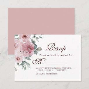 Blommigt Burgundy Dusty Rosa ros Bröllop OSA Kort