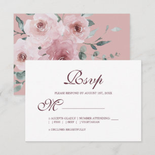 Blommigt Burgundy Dusty Rosa ros Bröllop OSA Kort