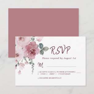 Blommigt Burgundy Dusty Rosa ros Bröllop OSA Kort
