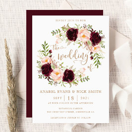 Blommigt Burgundy  Elegant Typografi Bröllop Inbjudningar