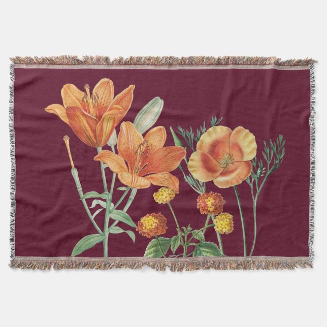 Blommigt Burgundy för höstfärgens Orange Filt (Framsidan)