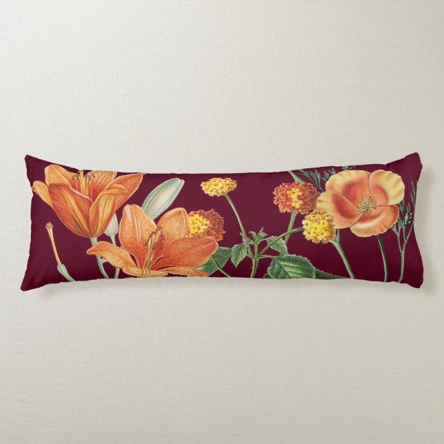 Blommigt Burgundy för höstfärgens Orange Kroppskudde (Framsidan)