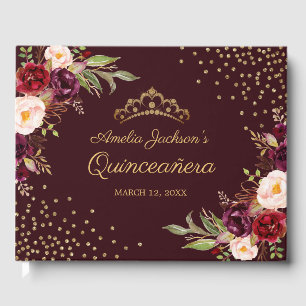 Blommigt Burgundy Gnistra Quinceanera Guest Bok