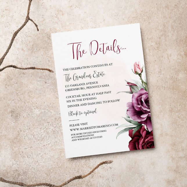 Blommigt Burgundy Greenery Bröllop - informationsk OSA Kort (Skapare uppladdad)