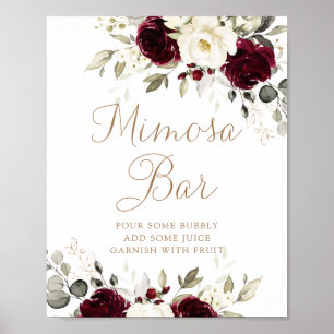 Blommigt Burgundy Greenery Bröllop Mimosa Pub Sign Poster