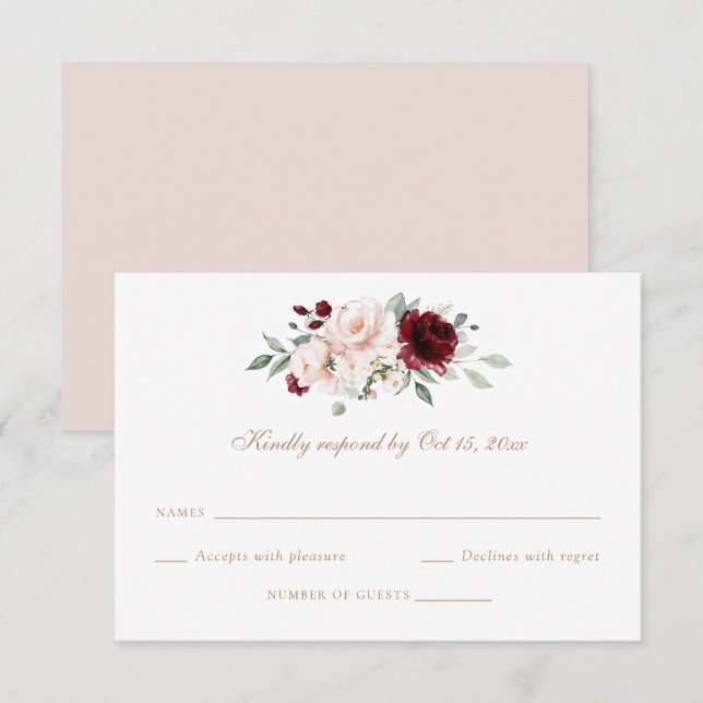 Blommigt  Burgundy Greenery Bröllop OSA Card Inbjudningar (Fram/baksida)