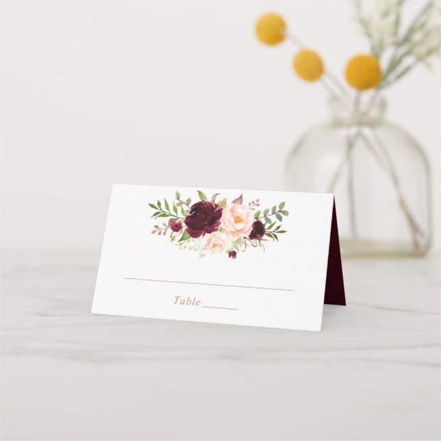 Blommigt Burgundy  Greenery-Elegant - ort kort (Framsida)