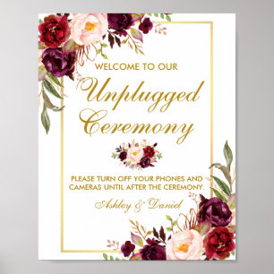 Blommigt Burgundy Guld Bröllop Ceremony ej anslute Poster