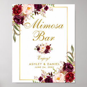 Blommigt Burgundy Guld Bröllop Mimosa Pub Poster