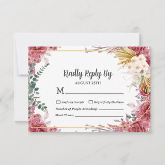 Blommigt Burgundy Guld Eucalyptus Bröllop OSA Card