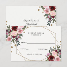Blommigt Burgundy Guld Glitter Geometric Bröllop OSA Kort