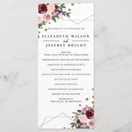 Blommigt Burgundy Guld Glitter Geometric Bröllop Program