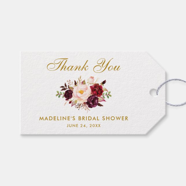 Blommigt Burgundy Guld Möhippa tack Presentetikett (Framsidan (Horisontell))