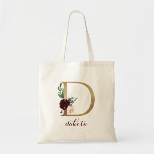 Blommigt Burgundy Guld Monogram Brev ’D’ Tygkasse