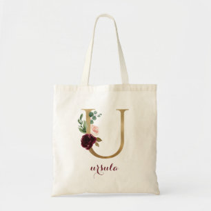 Blommigt Burgundy Guld Monogram Brev (U) Tygkasse