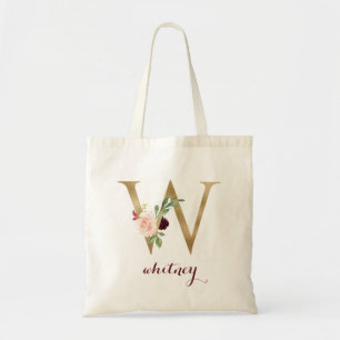 Blommigt Burgundy Guld Monogram Brev ’W’ Tygkasse
