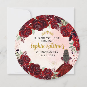 Blommigt Burgundy Guld Quinceanera Birthday Tack Inbjudningar
