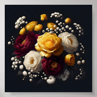 Blommigt Burgundy-Gult - publicering utskrift Poster