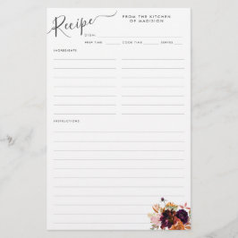 Blommigt Burgundy Magenta Lila Kitchen Recifikkort Flygblad