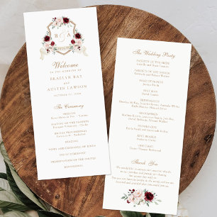 Blommigt Burgundy Monogram Vapensköld Bröllop Program