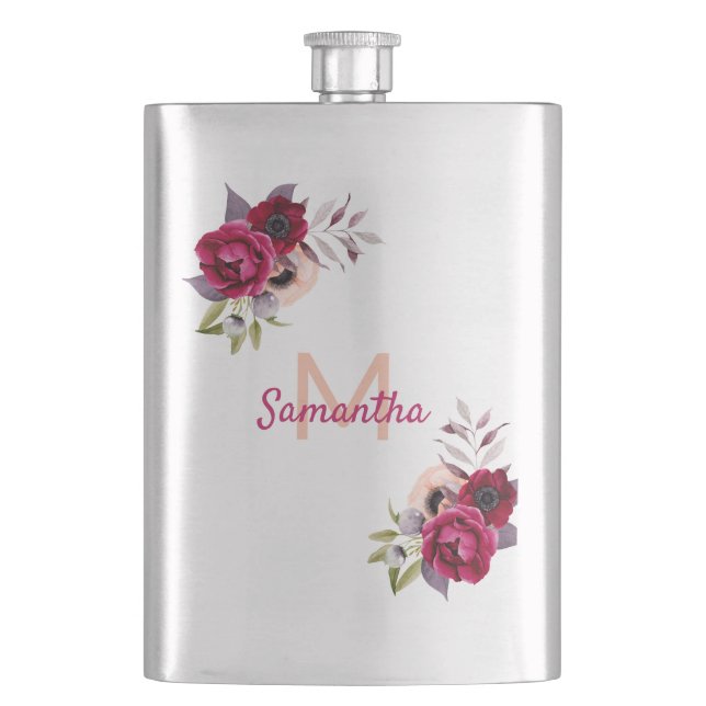 Blommigt burgundy namn monogram fickplunta (Framsidan)