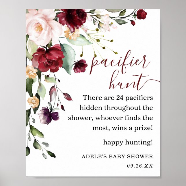 Blommigt Burgundy  Nappar Hunt-signatur Poster (Framsidan)