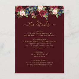 Blommigt Burgundy Navy Blue Red Jewel Tone Bröllop Tilläggskort