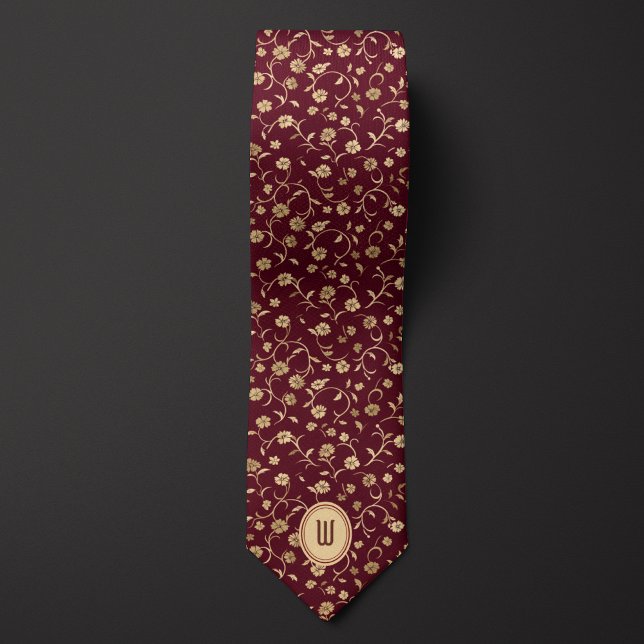 Blommigt Burgundy och Guld Monogram Slips (Skapare uppladdad)