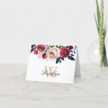 Blommigt Burgundy Peach Navy Botanical Monogram