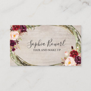 Blommigt Burgundy Peony Rustic Visitkort