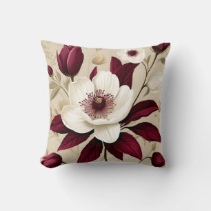 Blommigt Burgundy Plant Botanical Kudde