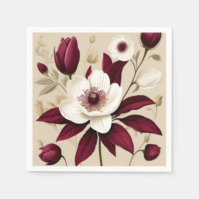 Blommigt Burgundy Plant Botanical Pappersservett (Framsidan)
