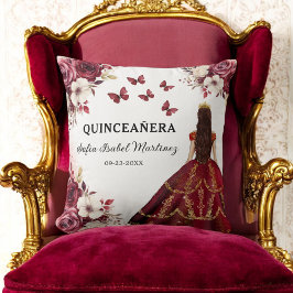 Blommigt Burgundy Princess Quinceanera Birthday Kudde
